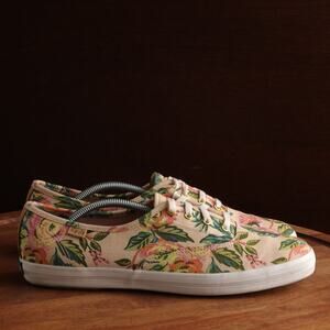 Keds X Rifle Paper Co Sneakers Womens SZ 9.5 Peach Floral Low Casual Canvas Shoe